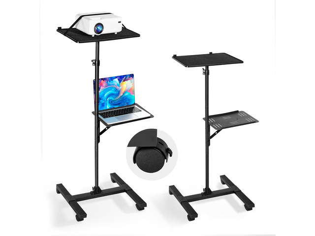 Projector Stand, 2 Shelves Laptop Floor Stand, Projector Stands Table with Adjustable Height 33.86 to 53.54 inch, I-Beam Frame Projectors Stands...