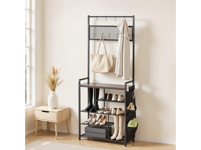 VEVOR Hall Tree, 70.9 in Coat Rack with Shoe Storage, Freestanding 4-Tier Shoe Rack Organizer with Hooks, Side Pocket and Wire Shelf, Steel Frame...
