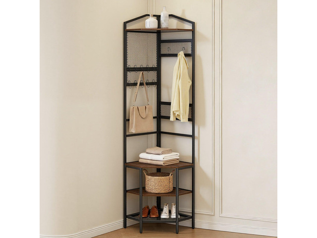VEVOR Corner Hall Tree, 71.3 in Coat Rack with Hooks, Top Shelf & Steel Frame, Freestanding Clothes Shoes Rack Storage Organizer with Anti-Tip Set,...