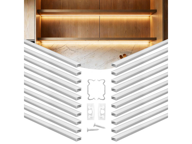 VEVOR 20-Pack 3.3 ft/1M U Shape LED Aluminum Channel, with Milky Cover, End Caps and Mounting Clips, Aluminum Profile for LED Strip Light...