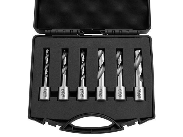 VEVOR Annular Cutter Set, 6 pcs Weldon Shank Mag Drill Bits Kit, 2' Cutting Depth,1/4' to 9/16' Cutting Diameter, HSS, 6 Drill Bits with Plastic...