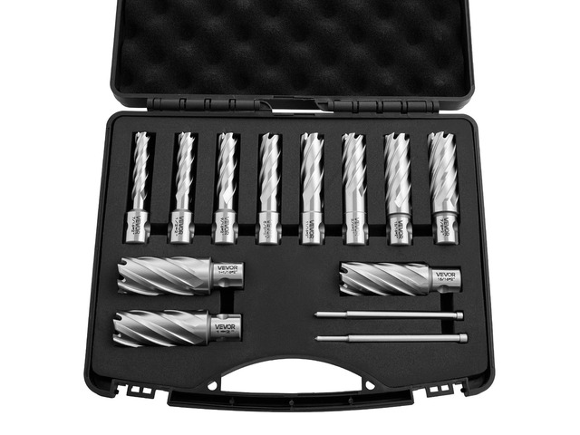 VEVOR Annular Cutter Set, 13 pcs Universal Shank Mag Drill Bits Kit, 2' Cutting Depth, 7/16' to 1-1/16' Cutting Diameter, HSS, 11 Drill Bits with 2...