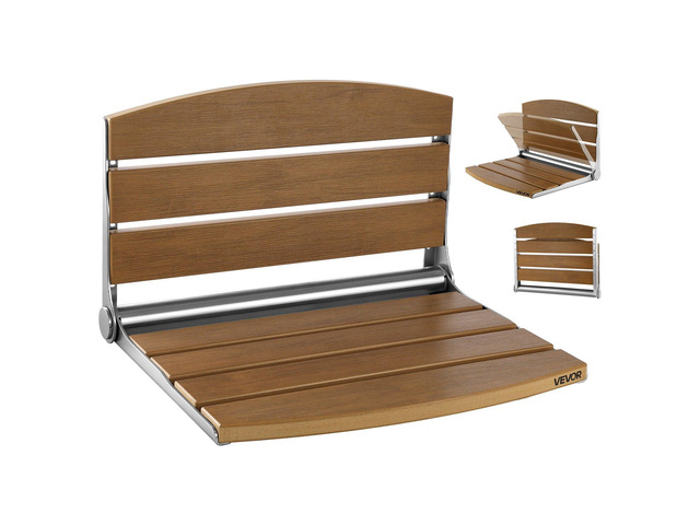 VEVOR Foldable Shower Seat Wall Mounted, 17.7' Folding Shower Bench with Supportive Backrest, Fold-Down Bathroom Corridor Seat with Stainless Steel...