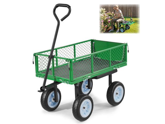 VEVOR Garden Cart with Seat, 500 LBS, Rolling Steel Garden Work Seat with Wheels, Heavy Duty Gardening Stool, with Tool Tray & Adjustable Handle,...