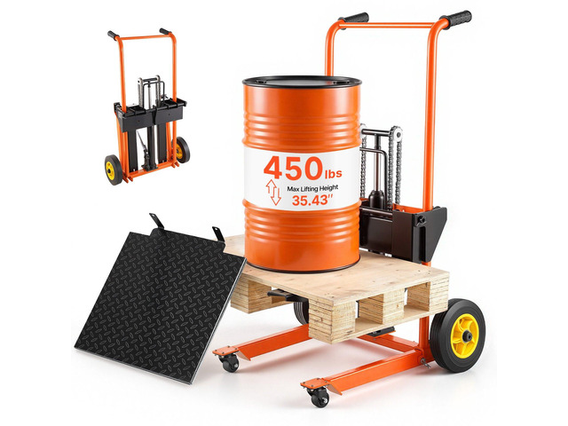 VEVOR Hydraulic Material Lift Winch Stacker, 450 lbs Load Capacity, Pallet Truck Dolly with Fork Lift Table, 35.4 Inches Max Lifting Height,...