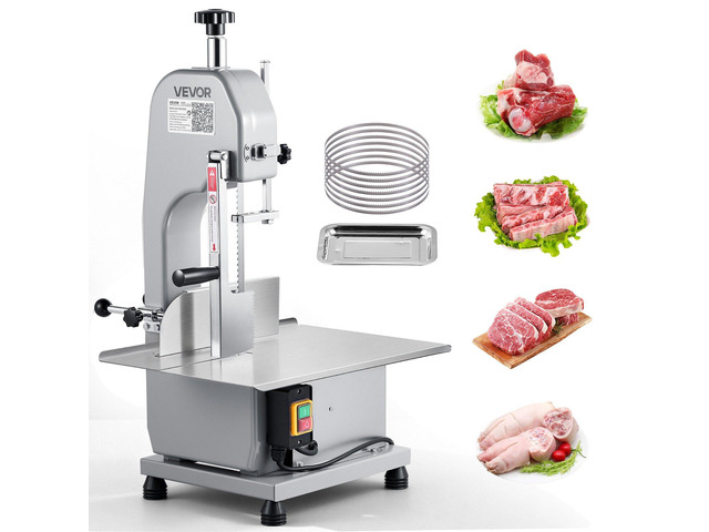 VEVOR Commercial Electric Meat Bandsaw, 1500W Bone Sawing Machine with 12.4' x 18.1' Workbench, 0-4.3' Cutting Thickness, 7 Extra Replacement...