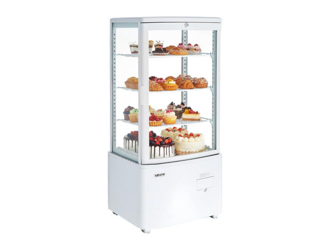 VEVOR Refrigerated Display Case, 3 Cu. Ft./85L Countertop Pastry Display Case, 3-Tier Commercial Cake Refrigerator with LED Lighting, TURBO Cooling,...
