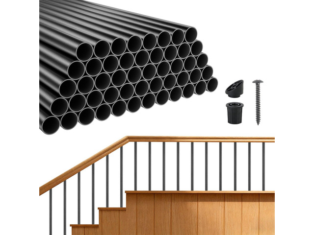 VEVOR 125 Pack Deck Balusters, 36 in Aluminum Railing Spindles, 3/4 in Diameter Hollow Round Metal Decking Stair Balusters with Connectors, Screws,...