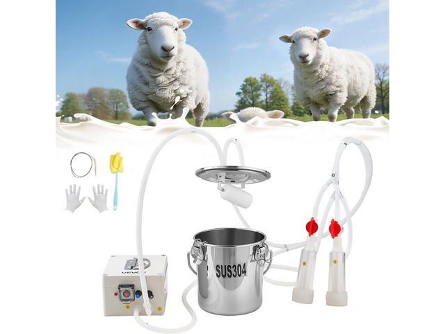 VEVOR Goat Milking Machine, 0.8 Gal / 3 L Food-Grade Stainless Steel Bucket, with 5200 mAh Rechargeable Battery, 2 Teat Cups, Cordless Portable...
