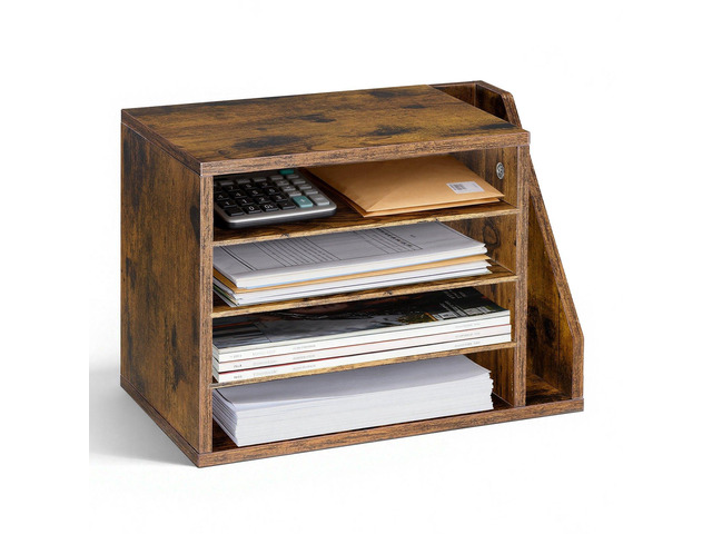 VEVOR Literature Organizer, 4 Compartments Office Mailbox with Detachable Shelves, Wooden Mailbox Sorter with Side Vertical Storage, Countertop...