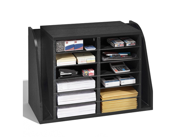 VEVOR Literature Organizer, 12 Compartments Office Mailbox with Side Vertical Storage, Wooden Mailbox Sorter Made of Particle Board, Countertop...
