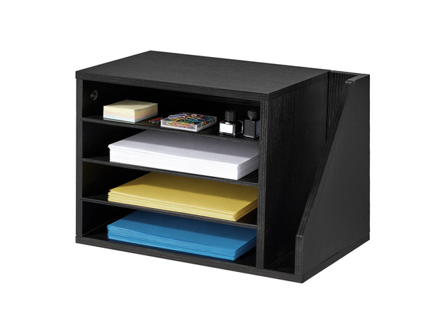 VEVOR Literature Organizer, 4 Compartments Office Mailbox with Detachable Shelves, Wooden Mailbox Sorter with Side Vertical Storage, Countertop...