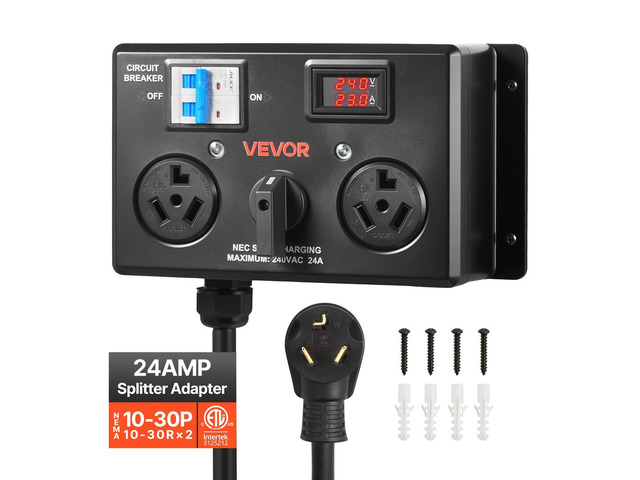 VEVOR Manual EV Charging Switch, NEMA 10-30, Splitter Switch for Dryer & EV, 24A Max 240V Manual Power Distribution with Circuit Breaker, Real-Time...