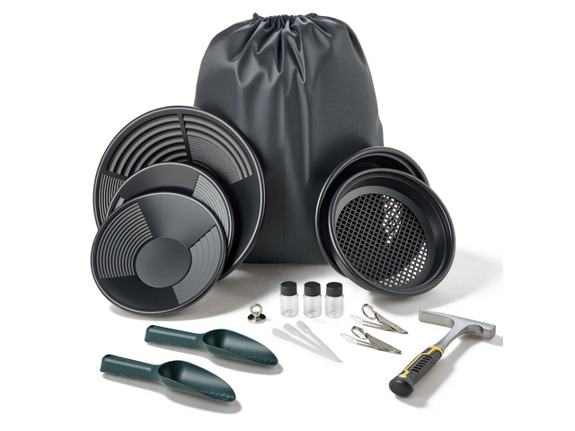 VEVOR Gold Panning Kit, 10 in and 14 in Pans, 19 PCS Portable Prospecting Equipment Kit with Classifier Sieves, Sand Magnet, Rock Pick, Scoops,...