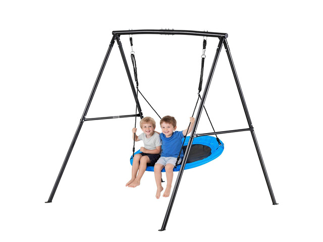 VEVOR Swing Set for Backyard, 40 in Saucer Swing Seat with Heavy Duty A-Frame Metal Stand, 440 lbs Load Capacity, Reinforced with Spiral Ground...