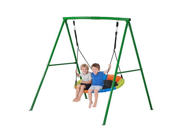 VEVOR Swing Set for Backyard, 40 in Saucer Swing Seat with Heavy Duty A-Frame Metal Stand, 440 lbs Load Capacity, Reinforced with Spiral Ground...