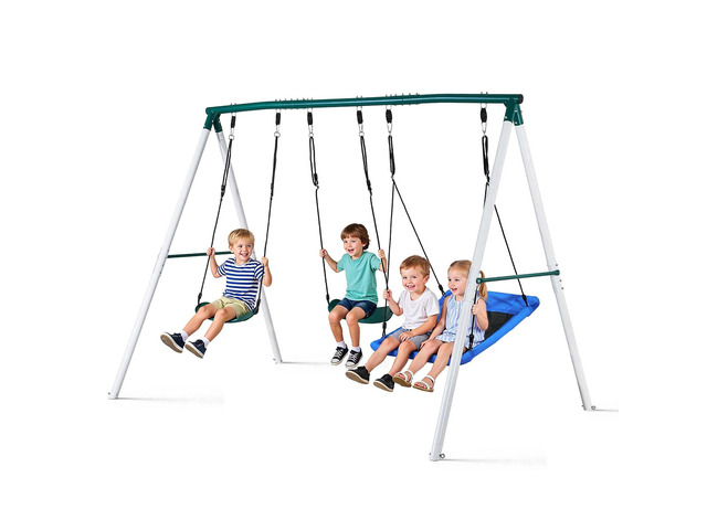 VEVOR Swing Set for Backyard, 45 x 30 in Swing Seat and Two Belt Seats, with Heavy Duty A-Frame Metal Stand, 700 lbs Load Capacity, Reinforced with...