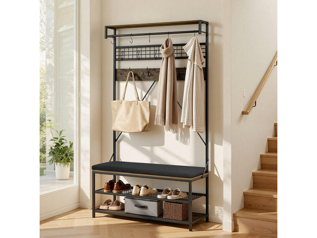 VEVOR Hall Tree, 72 in Coat Rack with Shoe Bench, 2-Tier Freestanding Shoe Rack Storage Organizer with Hooks, Hanging Rod and Wire Shelf, Steel...