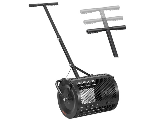 VEVOR Compost Spreader, 16.5' Wide Peat Moss Spreader with T Shaped Handle, 3 Heights Adjustable, Powder-Coated Steel Garden Peat Moss Roller,...