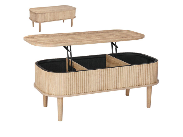 VEVOR 39.4 in Lift Top Coffee Table, Fluted Oval Coffee Table with 3 Hidden Compartment, Mid Century Wooden Oval Center Desk with Storage, Lift Up...