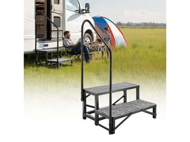 VEVOR RV Steps with Handrail, 2 Steps, 660 lbs Load Capacity, Heavy Duty Outdoor RV Stairs with Non-Slip Mat for Elderly and Pets, Portable Stairs...