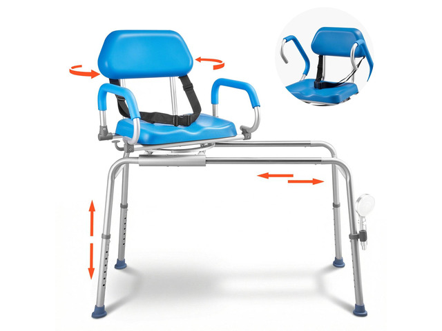VEVOR Sliding Shower Chair, 330 lbs Tub Transfer Bench for Bathtub with Swivel Seat, Padded Shower Bench with Pivoting Arms and Backrest, Height...