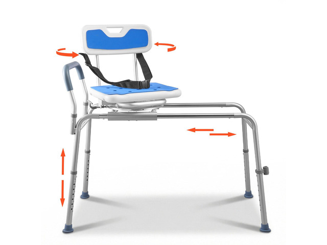 VEVOR Sliding Shower Chair, 400 lbs Tub Transfer Bench for Bathtub with Swivel Seat, Padded Shower Bench with Arms and Backrest, Height Adjustable...