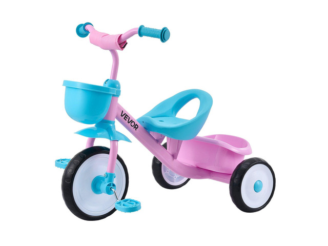 VEVOR Toddler Tricycle for 2-5 Year Old, Kids Trike with Adjustable Seat, Storage Basket, Carbon Steel Frame, Handlebar Grips for Outdoor Play,...
