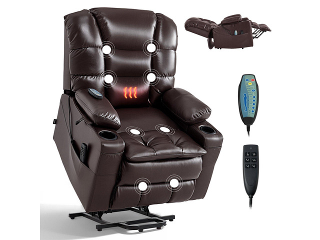 VEVOR Power Lift Recliner Chair, Triple-Motor, Large Electric Lift Chair with Heat and Massage for Elderly, Infinite Position Adjustment, Leather...