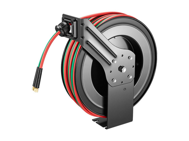 VEVOR Retractable Welding Hose Reel, 1/4 Inch x 100FT Twin Oxygen Acetylene Rubber Hose Max 300PSI - R Grade, Ceiling/Wall Mount Heavy Duty Steel...