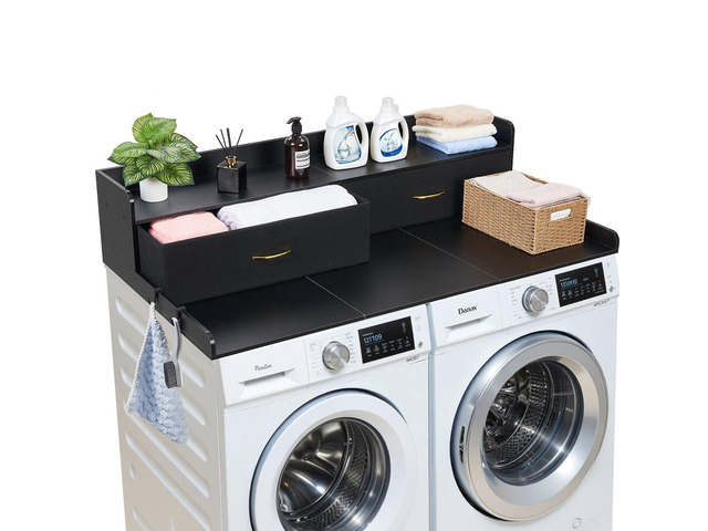 VEVOR Washer Dryer Countertop with Shelf, 54 x 27.5 in Wooden Washer and Dryer Topper with 2 Drawers & 2 Hooks, Laundry Machine Topper for Laundry...