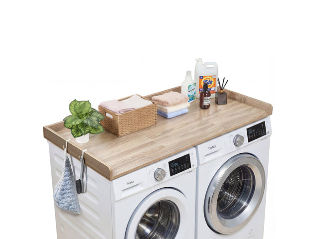 VEVOR Washer Dryer Countertop, 54 x 27.5 in Wooden Washer and Dryer Topper with Edge & 2 Hooks, Water-Resistant Laundry Machine Topper for Laundry...