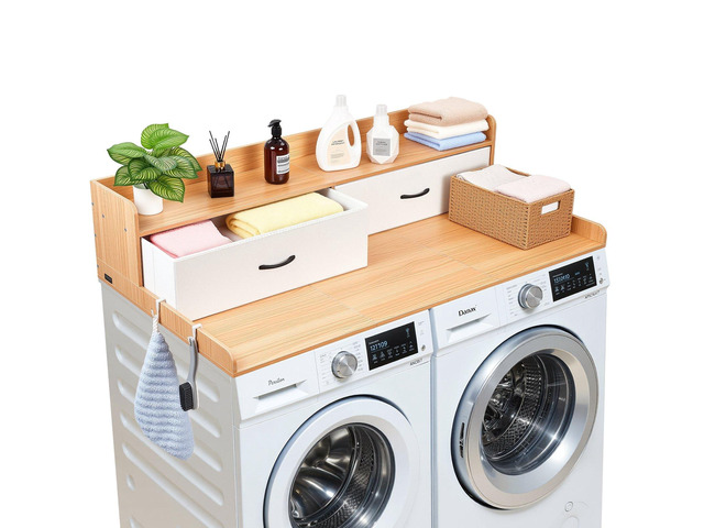 VEVOR Washer Dryer Countertop with Shelf, 54 x 27.5 in Wooden Washer and Dryer Topper with 2 Drawers & 2 Hooks, Laundry Machine Topper for Laundry...