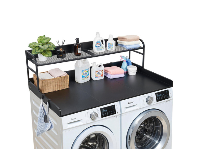 VEVOR Washer Dryer Countertop with Shelf, 54 x 27.5 in Wooden Washer and Dryer Topper with Edge and 2 Hooks, Laundry Machine Topper for Laundry...