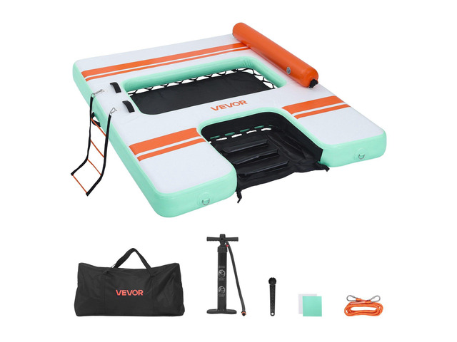 VEVOR Inflatable Floating Dock, 8 x 6 FT Inflatable Dock Platform, Non-Slip Water Air Mat with Portable Carrying Bag and Detachable Ladder,...