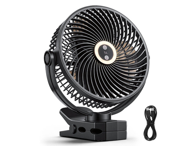 VEVOR Portable Clip Fan, Rechargeable Clip On Fan with Light, USB Port with 3 Speeds & Circulation Mode, Strong Airflow Sturdy Clamp, Long Runtime...