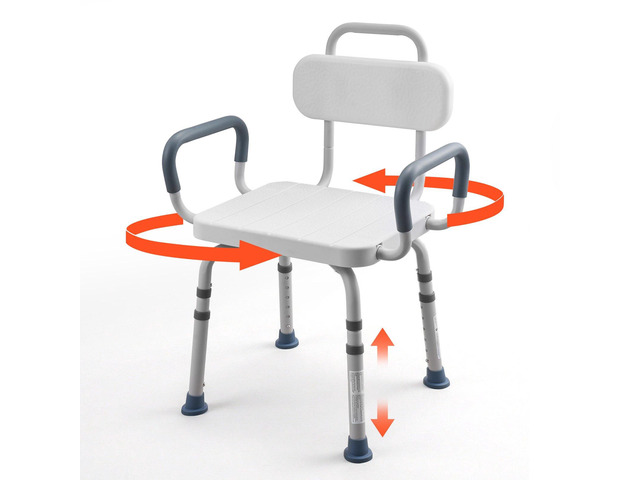 VEVOR Swivel Shower Chair with Arms and Back, 400 lbs Heavy Duty Bench Seat for Inside Shower Stall and Bathtub, Height Adjustable Bathroom Bath...