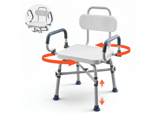 VEVOR Swivel Shower Chair with Arms and Back, 500 lbs Heavy Duty Bench Seat for Inside Shower Stall and Bathtub, Height Adjustable Bathroom Bath...