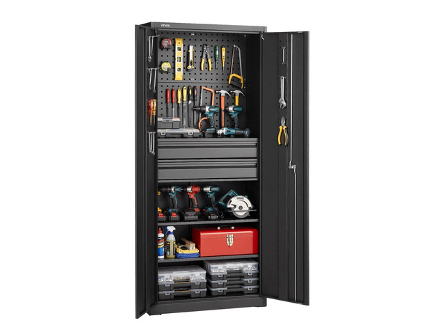 VEVOR Metal Storage Cabinet, 180 lbs Shelf Load Capacity, 70.87' Tall Garage Tool Storage Cabinet with 2 Locking Doors, Adjustable Shelves, 2...