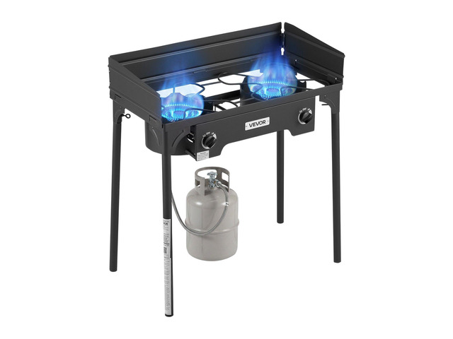 VEVOR 2 Burner Outdoor Propane Gas Stove, 150,000 BTU Propane LPG Gas Camping Stove, Heavy Duty Carbon Steel Outdoor Cooker, with Shield & Tall...