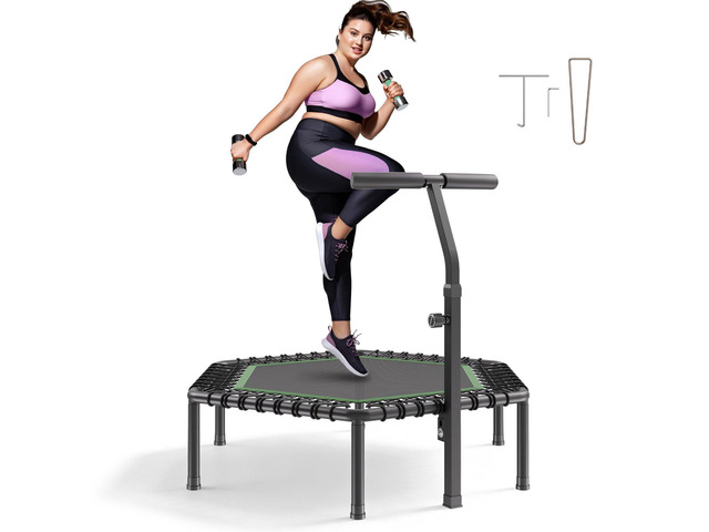 VEVOR 54.5 Inch Mini Trampoline, 450 lbs Max Load Fitness Rebounder, Stable & Quiet Small Trampoline with 3 Levels Height Adjustable & Foam Handle,...
