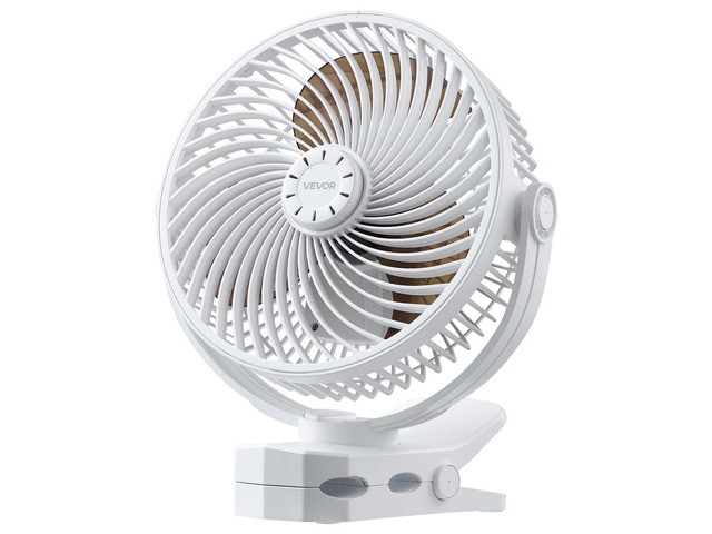 VEVOR Portable Clip Fan, Rechargeable Clip On Fan, USB Port with 3 Speeds & Circulation Mode, Strong Airflow Sturdy Clamp, Long Runtime for Desk,...