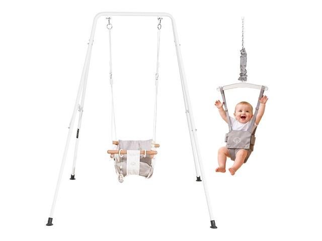 VEVOR Toddler Swing and Jumper, 2 in 1 Swing Set and Bouncer, Soft Cushion with Foldable A-Frame Metal Stand, Heavy-Duty Thick Ropes, Easy to...