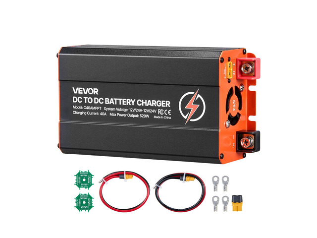 VEVOR DC to DC Charger with MPPT, 520W, 40A On-Board Battery Charger, Solar Panel/Alternator Dual Input, Smart Multi-Stage Charging for LiFePO4...