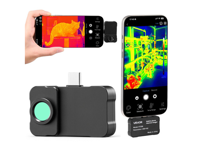 VEVOR Thermal Imaging Camera for Android & iOS, 512 x 384 Super Resolution with Macro Lens, 25HZ Refresh Rate Infrared Thermal Imager for...