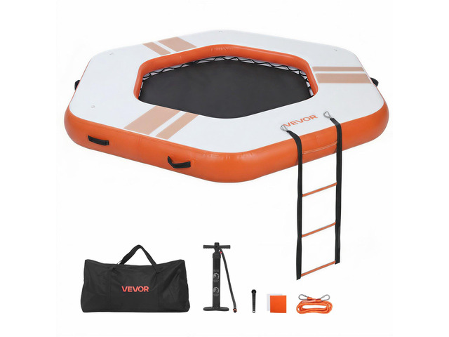 VEVOR Inflatable Floating Dock, 8.5x8.5 FT Inflatable Dock Platform, Non-Slip Water Mat with Portable Carrying Bag & Detachable Ladder, Floating...