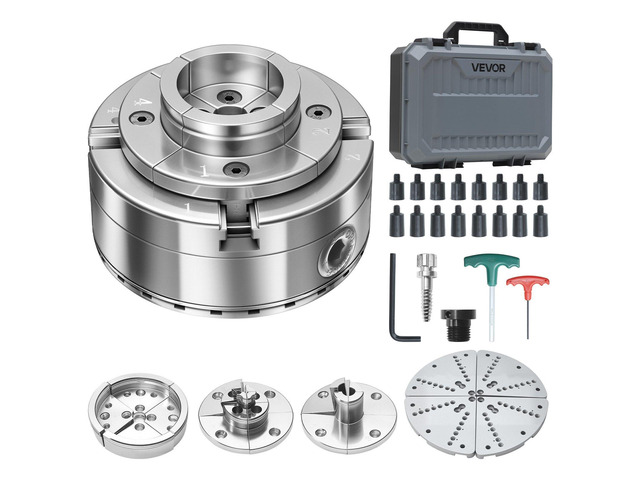 VEVOR 4 Inch Wood Lathe Chuck, 4-Jaw, Bevel-Gear Self-Centering Wood Turning Chuck Set with 1' x 8TPI Thread & Adapter, 5 PCS Jaws...