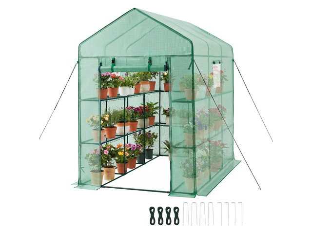VEVOR Walk-in Green House, 54 x 81.1 x 77.2 in, Greenhouse with Shelves, High Strength PE Cover with Zipper Door and Steel Frame, Assembly in...