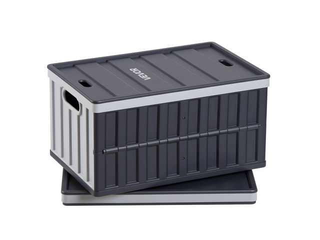 VEVOR Plastic Collapsible Storage Bins with Lids, 65L 2 Packs, Stackable Folding Storage Crates with Handles, Holds 84 lbs Per Bin, Heavy Duty...