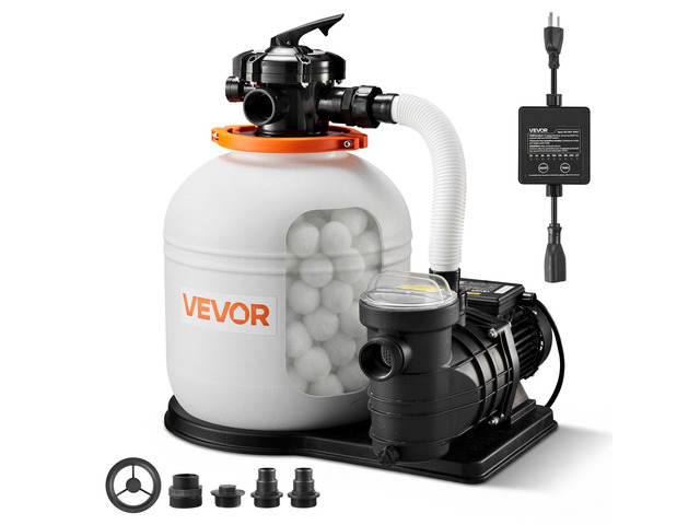 VEVOR FlashPure Sand Filter Pump, 16 in for Above Ground Pool, 1 HP 4400 GPH, Swimming Pool Filter System with Timer, 6X Faster Filtration with...